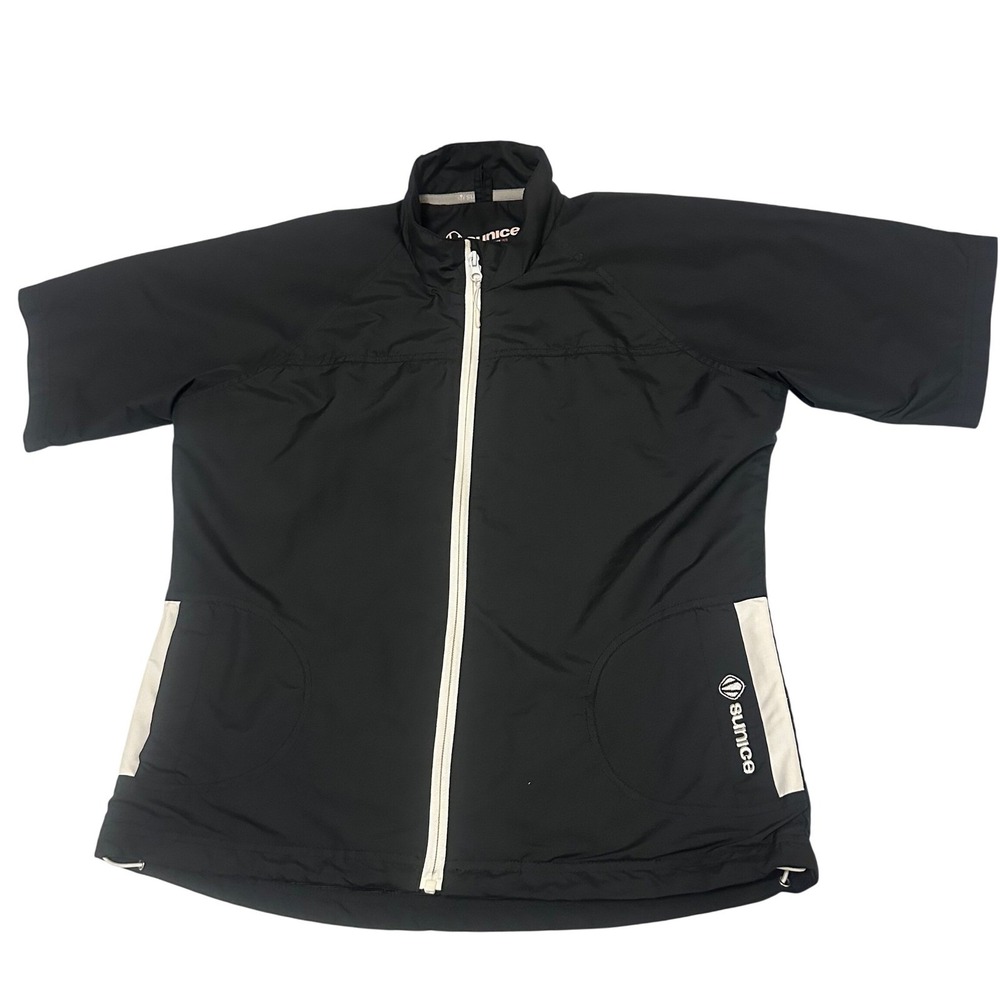 Sunice Short Sleeve Full Zip Golf Windbreaker Jacket Black White Womens Large